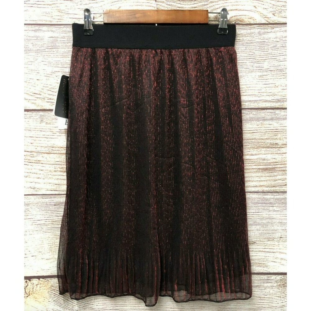 Metro Wear Skirt Womens PM Lined Sheer Red Black Shimmery Midi Elastic Waist New